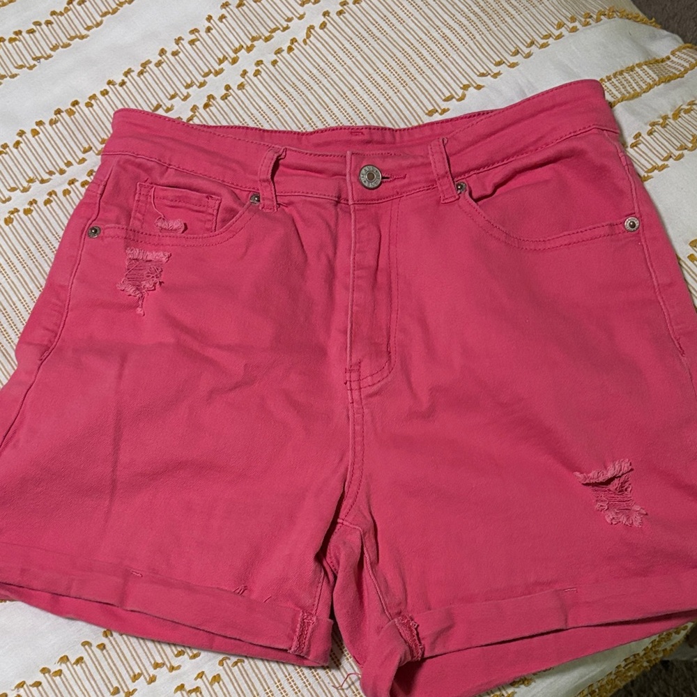 High-Rise Hot Pink Denim Shorts
